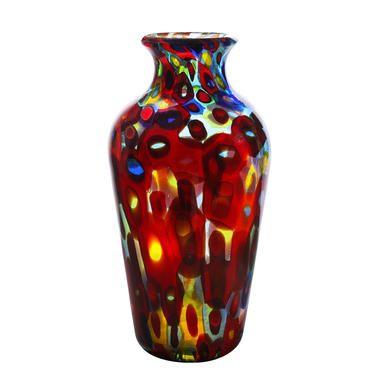 Handblown Glass Vase with Gold Foil and Large Murrhines By A.V.E.M. 1950s