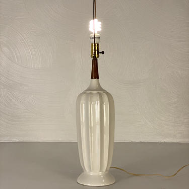 1960s Walnut and White Ceramic Table Lamp(NO SHADE) - *Please see notes on shipping before you purchase. 