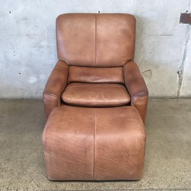 Mid Century Leather Lounge Chair & Ottoman By Leolux