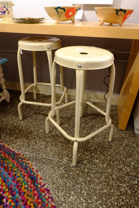 White industrial stools. $55/each. Miss Pixie's