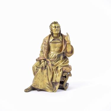 Vintage Bronze Sculpture Renaissance-Era Man with Pen or Chisel 