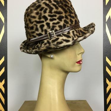 leopard print hat, 1960s hat, faux fur, vintage fedora, mod hat, menswear style, animal print, 1960s millinery, mrs maisel style, biba style 