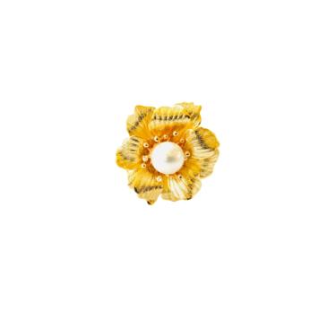 The Pink Reef Small Double Golden Flower Ring with Pearl
