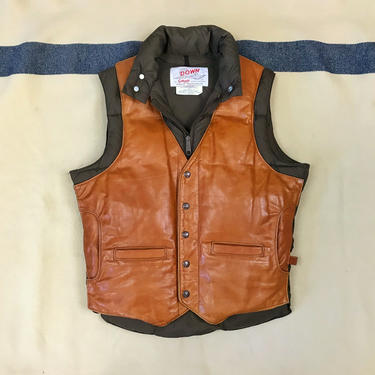 Size 38 Vintage Men’s 1970s Schott Et Plume Leather Down Vest 