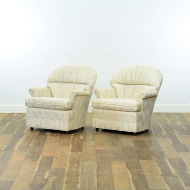 Pair Of Pastel Upholstery Scallop Back Armchairs