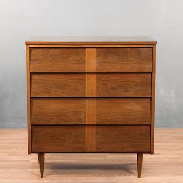 Simple Mid Century Walnut &amp; Laminate 4-Drawer Dresser