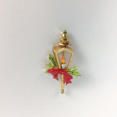 Vintage 50s brooch | Vintage large enamel lantern brooch | 1950s Christmas street light costume jewelry brooch 