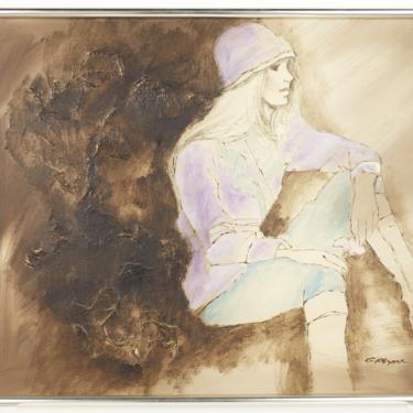 Mid Century Woman in Purple Coat and Hat Artwork - mcm 
