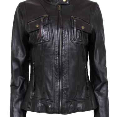 Michael Kors - Brown Leather Zip-Up Jacket Sz M