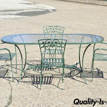 5 Piece Vintage Salterini Leaf &amp; Vine Patio Garden Dining Set Oval Glass Table