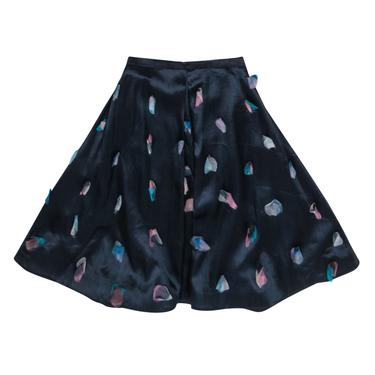 Rachel Antonoff - Navy Silk A-Line Midi Skirt w/ Petal Appliques Sz 12