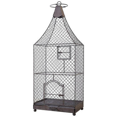 Monumental French Iron Pagoda Top Standing Bird Cage by ErinLaneEstate