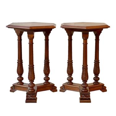 Pair of Vintage Acanthus Carved Neoclassic Walnut Side Tables 