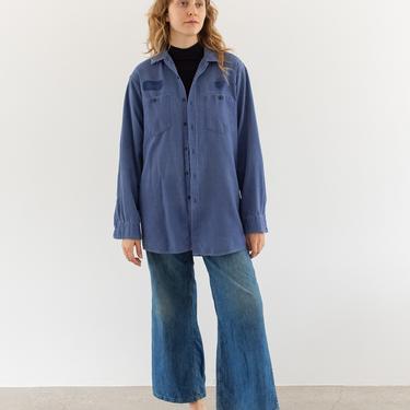 Vintage Faded Blue Long Sleeve Shirt | Simple Cotton Work Blouse | M L | 