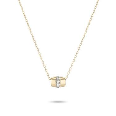 Super Tiny Stripe Pave Barrel Necklace - Yellow Gold