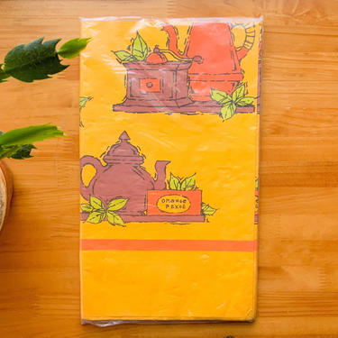 Vintage Orange Teapot Table Cover / NOS Retro Crepe Paper Tablecloth / 60s 70s Party Supplies 