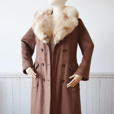 Fox Fur Trimmed Mohair Coat | 1970s Vintage Wool and Mohair Coat with Fur Collar | S/M 