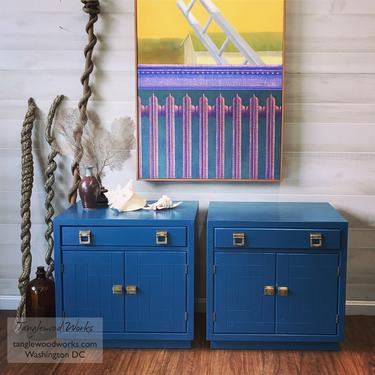 Solid Wood Gloss Blue Nightstands