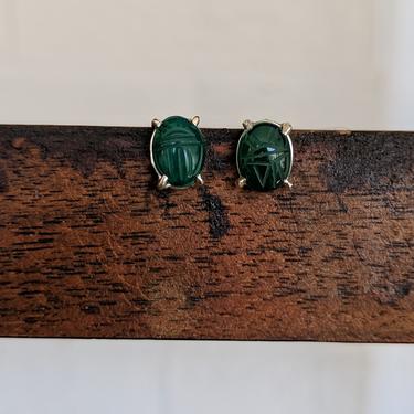 Green Onyx Vintage (NOS) Scarab Earring Studs (READY to SHIP) 