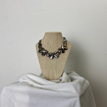vintage silver toned minimalist bib necklace 