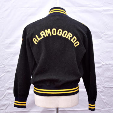 1950s Black And Yellow Fleece Half Zip Alamogordo V Panel Athletic Warm Up Sweat Shirt  Large 