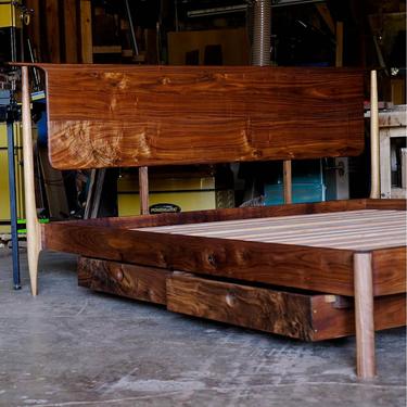 Walnut Modern Platform Bed, Handmade Mid Century Wood Storage Bed, Bedframe with Headboard, King Queen Full or Twin by BeautyBreadWoodshop