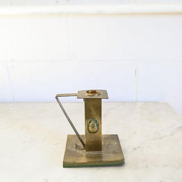 vintage brass french chamberstick with green painted details