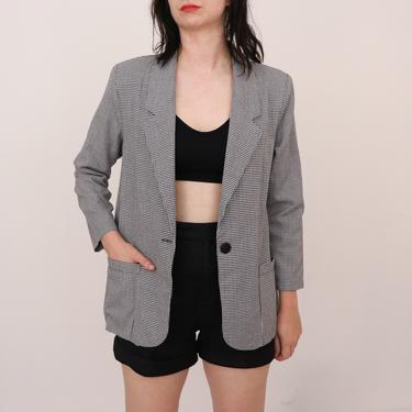 Early 90s Houndstooth Blazer/ Mod Vintage Blazer with Shoulder Pads/ Late 80s Checkered Jacket Punk Black and White Blazer/ Made In The USA 