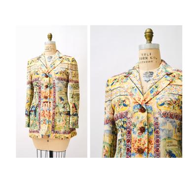 90s Vintage Moschino Cheap & Chic Vintage Olive Oyl Popeye Tapestry Print Blazer 1990s Animal Print Jacket Blazer made in Italy 