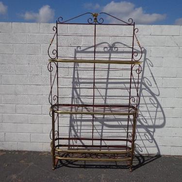 Antique Baker's Rack Kitchen Storage Vintage Etagere Shelving Wrought Iron Brass Farmhouse Cottage Country French Entry Way Display Case 