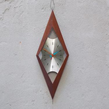 Sears Atomic Wood Diamond Shaped Wall Clock with Blue and Orange Hands with Sweep Quartz Movement 