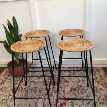 Four wicker and iron barstools counter height 24” 