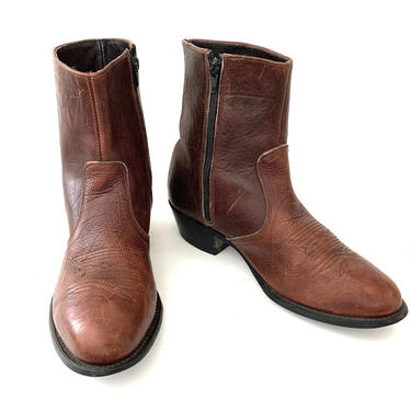 Vintage 1970s WESTERN Ankle Boots ~ size 10 EE ~ Shoes ~ Zipper / Zip-Up ~ Beatle / Mod ~ Cowboy 