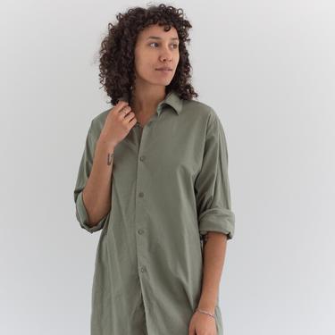 Vintage Sage Green Button Up Shirt | Cotton Simple Blouse | M L | 