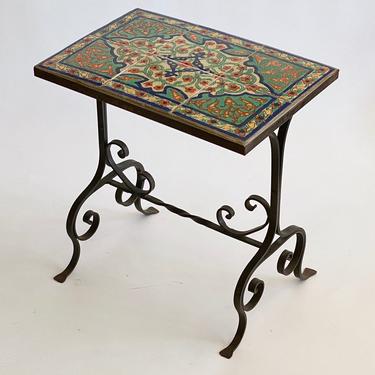 Vintage California Tile Wrought Iron End Table 