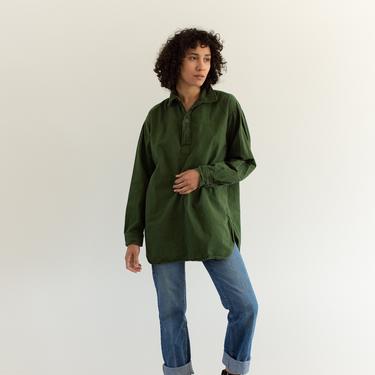 Vintage Forest Green Popover Tunic Shirt | Pullover | Cotton Henley | L | GP007 