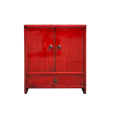 Distressed Gloss Oriental Red Lacquer Drawer End Table Nightstand cs6927E 