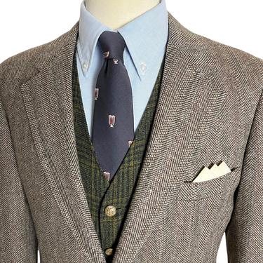 Vintage 100% WOOL TWEED Blazer ~ size 40 R ~  jacket / sport coat ~ Herringbone ~ Preppy / Ivy Style / Trad ~ 