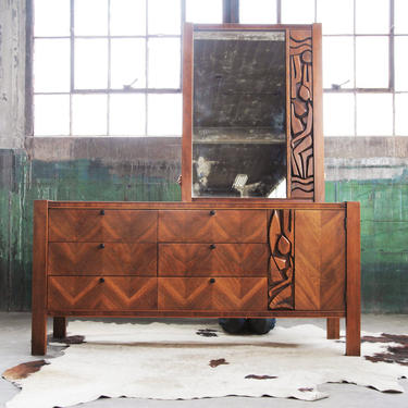 FANTASTIC Brutalist MCM Mid Century Post Modern Credenza Dresser United Furniture Lane Paul Evans Style 