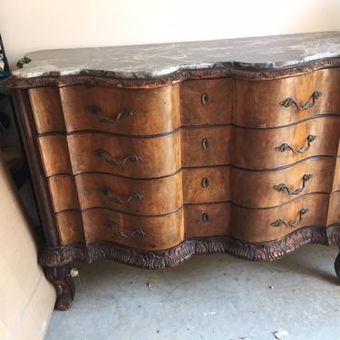 SOLD - French Carved 4 drawer chest with marble top