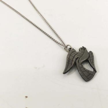 Vintage Bird Pendant Americana Pewter Sterling Silver Necklace 925 Modern Boho Style Pendant 22 inch Chain MCM Hippie Swallow 
