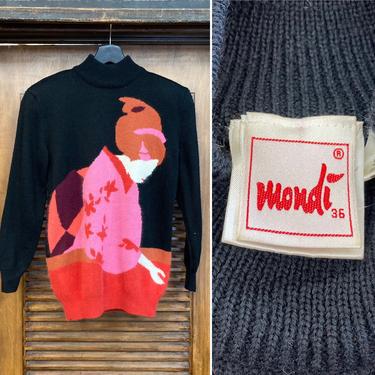 Vintage 1980’s “Mondi” Label Geisha Girl Japan Design Knit Sweater, 80’s New Wave, Vintage Turtleneck, Vintage Clothing 