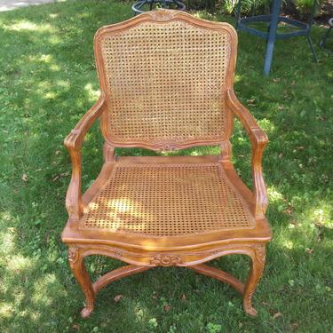 VINTAGE French Provincial Cane Chairs// Louis XVI Style Cane Back and Seat Armchairs// French Country Style// Carved Wood Chair 