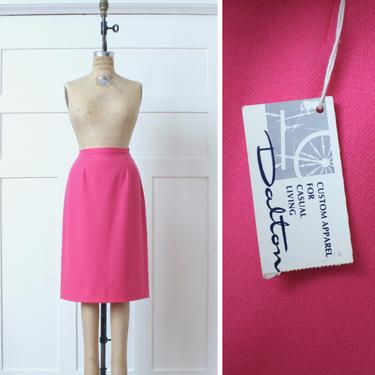 vintage 1950s wool pencil skirt • shocking pink tailored fifties skirt • NWT deadstock vintage 