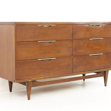 Kent Coffey Tableau Mid Century Walnut and Formica Top 6 Drawer Lowboy Dresser - mcm 