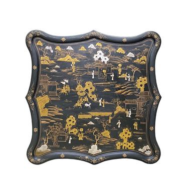 Chinese Black Lacquer Golden Scenery Square Tray Display Wall Art cs7214E 