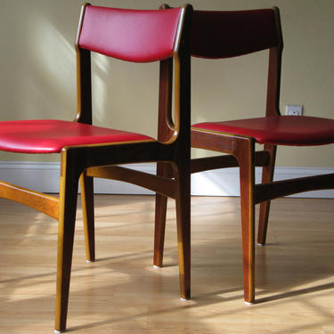 Set of TWO Erik Buch Teak Dining Side Chairs in Red Leather 