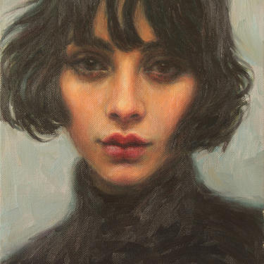 Original Portrait Painting by Pat Kelley. The French Girl. Oil on Canvas. Fashion Art, Beautiful Woman, Beatnik, Vintage Look, Fine Art 