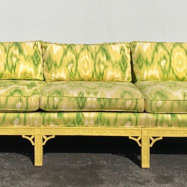 Chinoiserie Sofa Couch Bench Settee Loveseat Fretwork Chinese Boudoir Bed Vintage Hollywood Regency Entry Chippendale Seating Flamestitch 