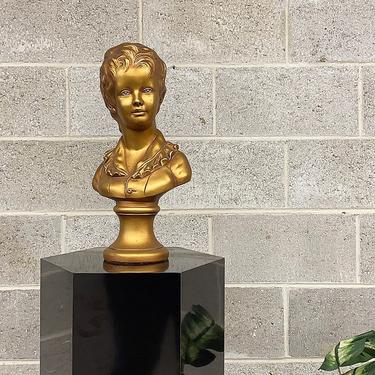 Vintage Statue Retro 1980s Borghese Bust + Boy + Gold + Chalkware + 16.5 Inches Tall + Sculpture + Home and Table Decor 